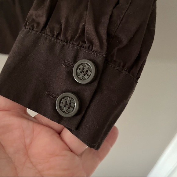 TORY BURCH Coco Brown Ruffle Front Button Up Long Sleeve Dress Shirt Size 4 - Picture 6 of 11